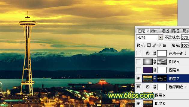 ‘Photoshop打造青黄色夜景图片效果‘