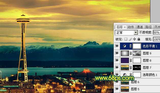 ‘Photoshop打造青黄色夜景图片效果‘