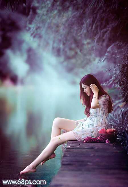 ‘Photoshop为湖景美女图片调制出唯美的青紫色‘