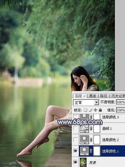 ‘Photoshop为湖景美女图片调制出唯美的青紫色‘