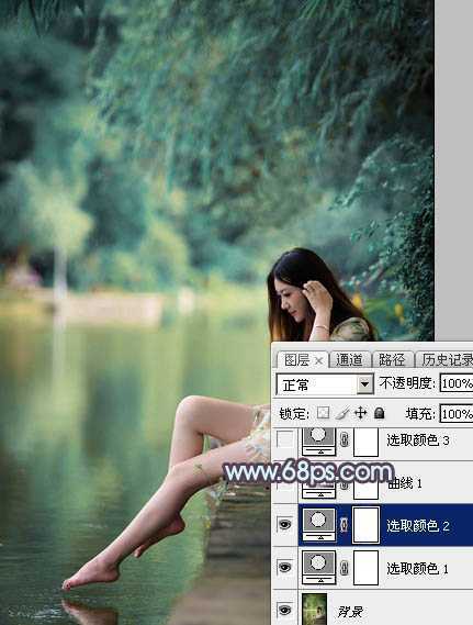 ‘Photoshop为湖景美女图片调制出唯美的青紫色‘