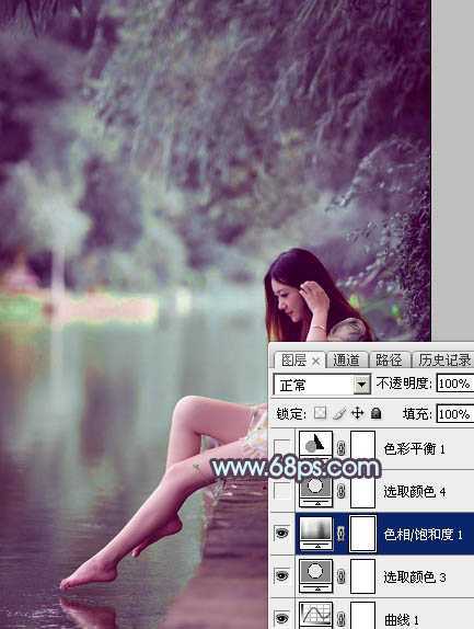 ‘Photoshop为湖景美女图片调制出唯美的青紫色‘