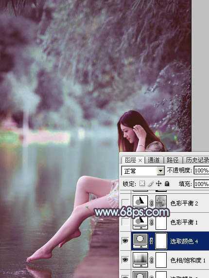 ‘Photoshop为湖景美女图片调制出唯美的青紫色‘