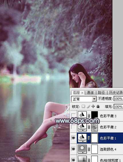 ‘Photoshop为湖景美女图片调制出唯美的青紫色‘