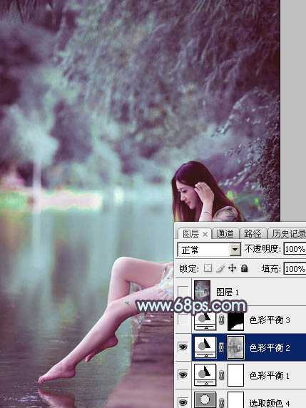 ‘Photoshop为湖景美女图片调制出唯美的青紫色‘