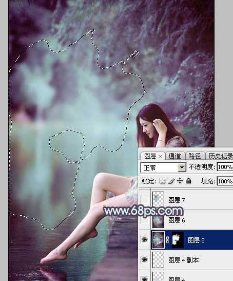 ‘Photoshop为湖景美女图片调制出唯美的青紫色‘