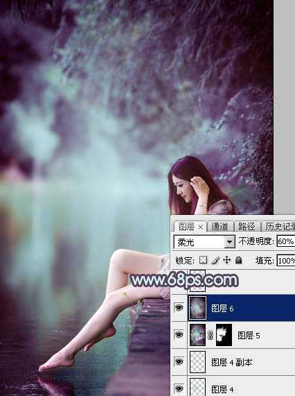 ‘Photoshop为湖景美女图片调制出唯美的青紫色‘