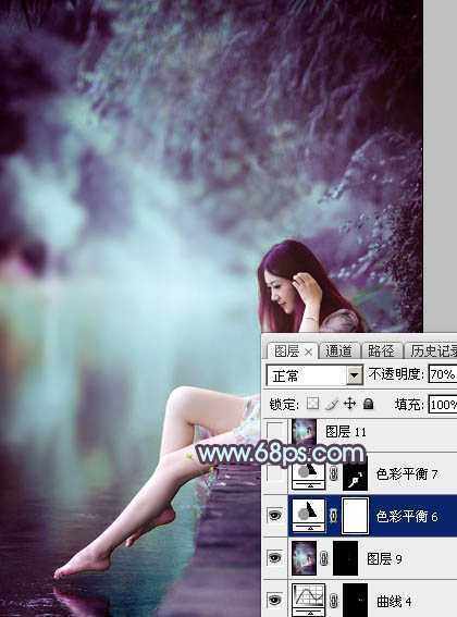 ‘Photoshop为湖景美女图片调制出唯美的青紫色‘