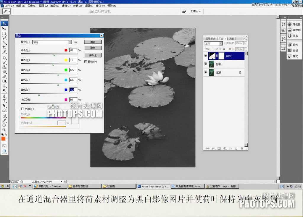 ‘教你用Photoshop把废弃的荷花图制作戏鱼图封面‘