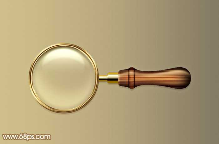 ‘Photoshop制作精致的金色木柄放大镜‘