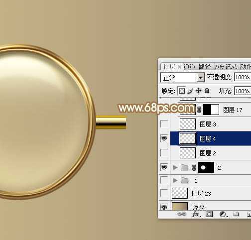 ‘Photoshop制作精致的金色木柄放大镜‘