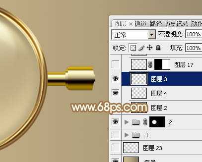 ‘Photoshop制作精致的金色木柄放大镜‘