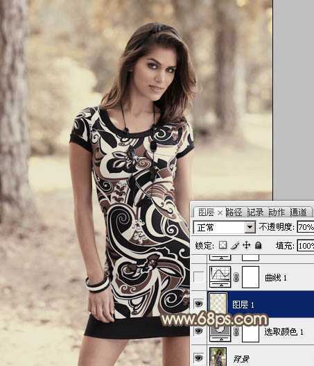 ‘Photoshop将树林人物图片调制出纯美的淡黄色效果‘