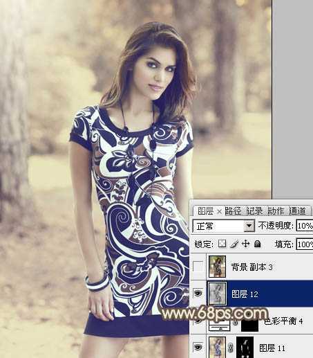 ‘Photoshop将树林人物图片调制出纯美的淡黄色效果‘