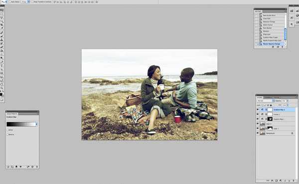 ‘Photoshop将海边人物图片打造出怀旧的暗褐色效果‘