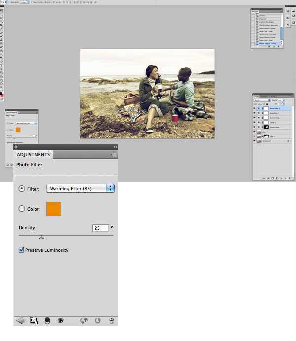 ‘Photoshop将海边人物图片打造出怀旧的暗褐色效果‘