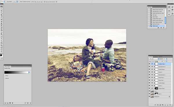 ‘Photoshop将海边人物图片打造出怀旧的暗褐色效果‘