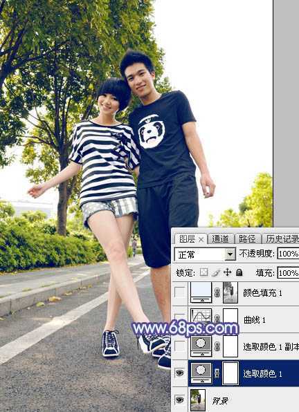 ‘Photoshop为街道情侣图片增加梦幻的蓝色调‘
