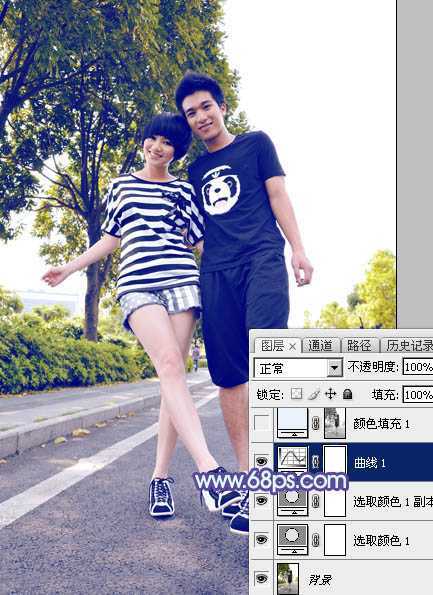 ‘Photoshop为街道情侣图片增加梦幻的蓝色调‘