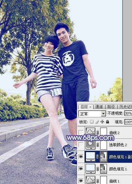 ‘Photoshop为街道情侣图片增加梦幻的蓝色调‘