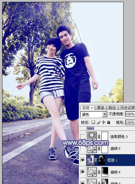 ‘Photoshop为街道情侣图片增加梦幻的蓝色调‘