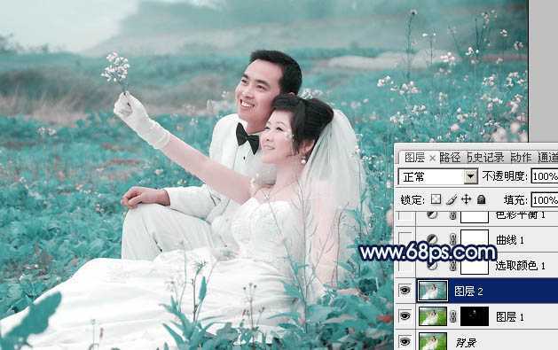 ‘Photoshop为外景婚片打造出梦幻的蓝青色效果‘