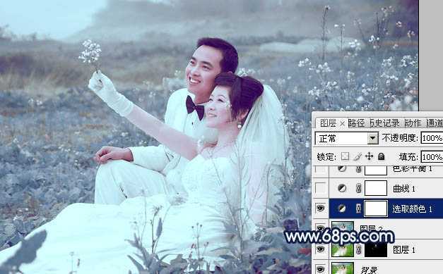 ‘Photoshop为外景婚片打造出梦幻的蓝青色效果‘