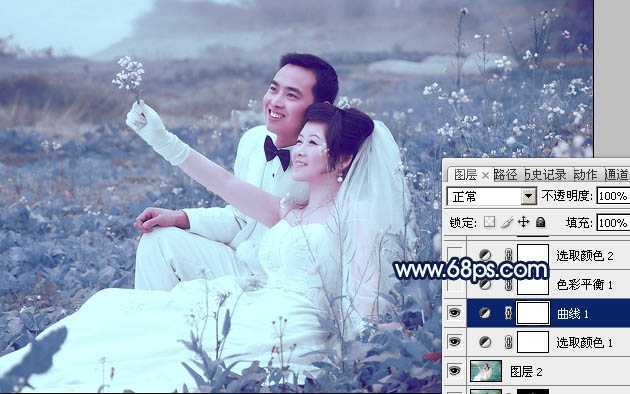 ‘Photoshop为外景婚片打造出梦幻的蓝青色效果‘