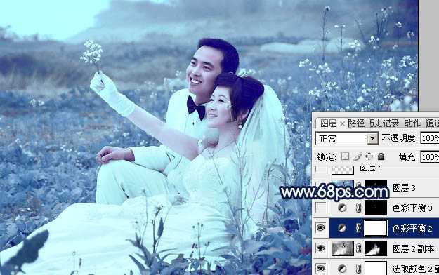 ‘Photoshop为外景婚片打造出梦幻的蓝青色效果‘