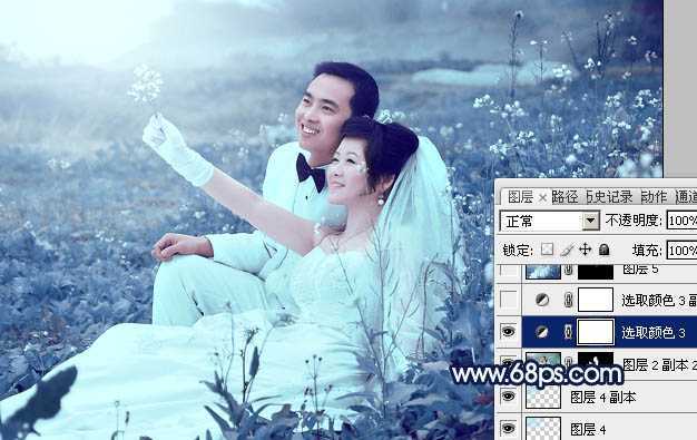 ‘Photoshop为外景婚片打造出梦幻的蓝青色效果‘