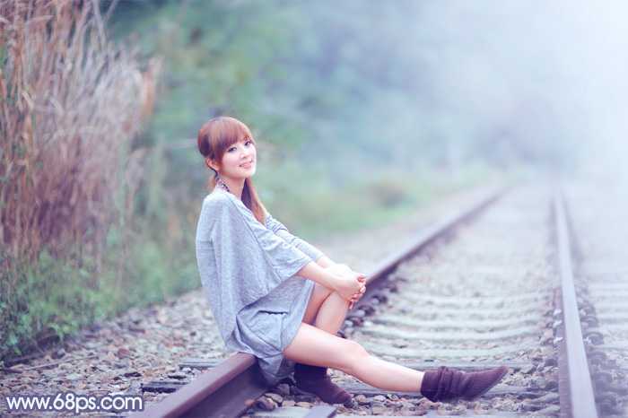 ‘Photoshop快速打造出甜美的春季淡蓝色外景美女图片‘