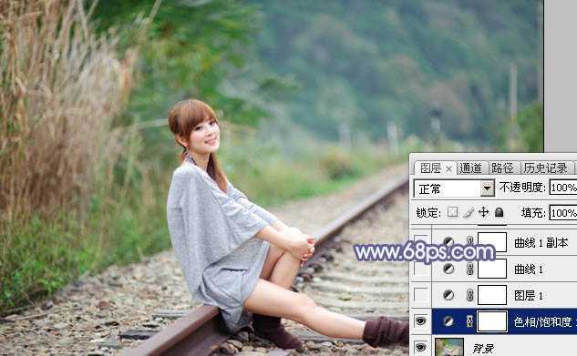 ‘Photoshop快速打造出甜美的春季淡蓝色外景美女图片‘