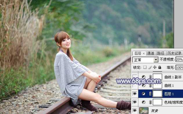 ‘Photoshop快速打造出甜美的春季淡蓝色外景美女图片‘