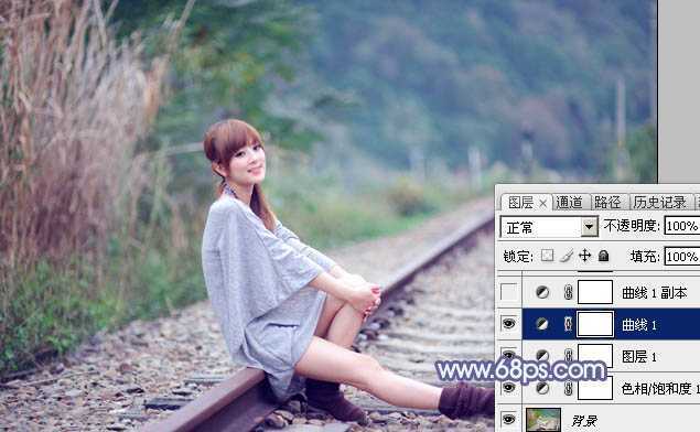 ‘Photoshop快速打造出甜美的春季淡蓝色外景美女图片‘