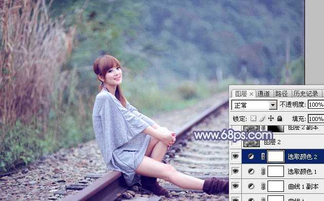 ‘Photoshop快速打造出甜美的春季淡蓝色外景美女图片‘