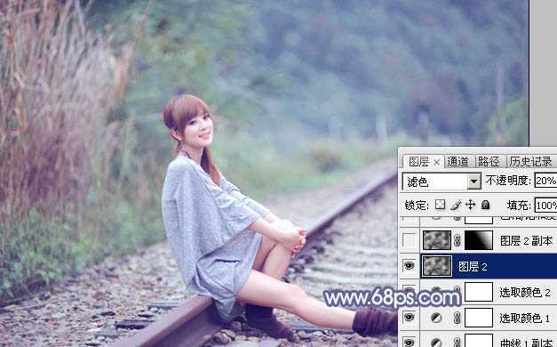 ‘Photoshop快速打造出甜美的春季淡蓝色外景美女图片‘