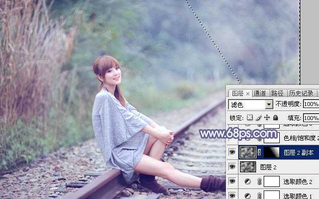 ‘Photoshop快速打造出甜美的春季淡蓝色外景美女图片‘