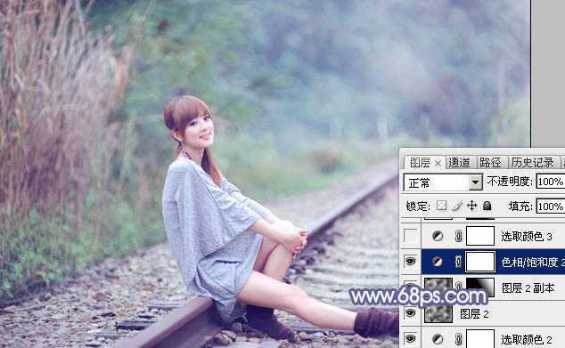 ‘Photoshop快速打造出甜美的春季淡蓝色外景美女图片‘