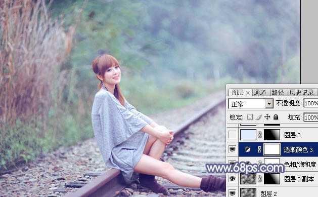 ‘Photoshop快速打造出甜美的春季淡蓝色外景美女图片‘