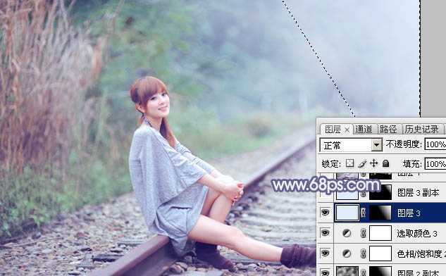 ‘Photoshop快速打造出甜美的春季淡蓝色外景美女图片‘