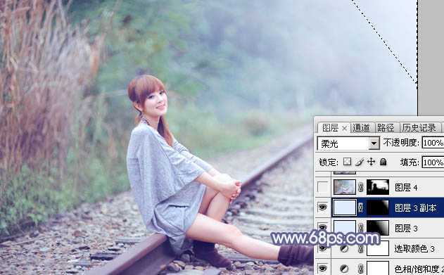 ‘Photoshop快速打造出甜美的春季淡蓝色外景美女图片‘