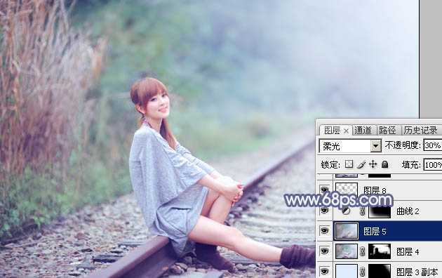 ‘Photoshop快速打造出甜美的春季淡蓝色外景美女图片‘