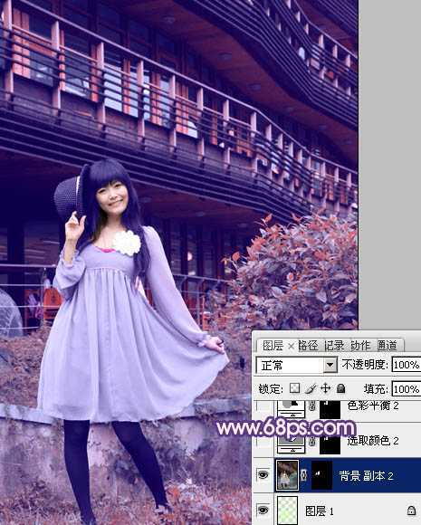 ‘Photoshop为外景人物图片打造出经典红蓝色‘