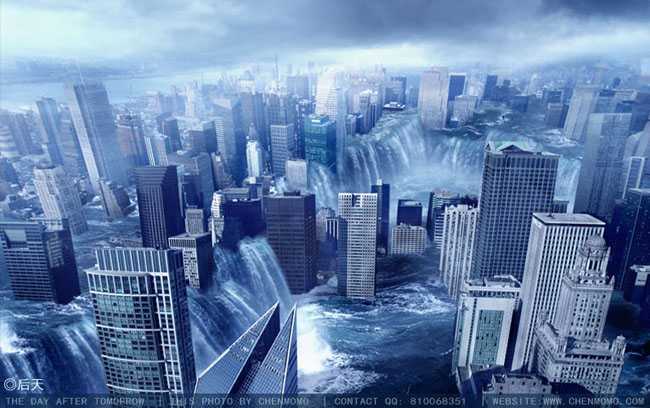 ‘photoshop合成科幻的洪水蔓延的城市‘