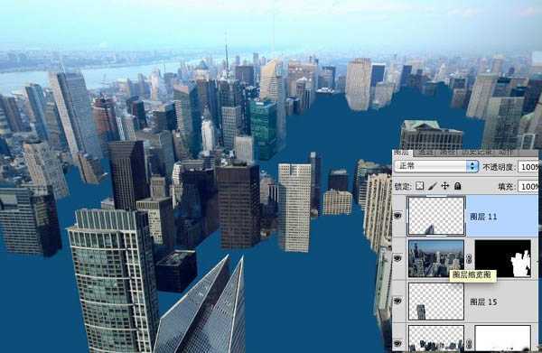 ‘photoshop合成科幻的洪水蔓延的城市‘