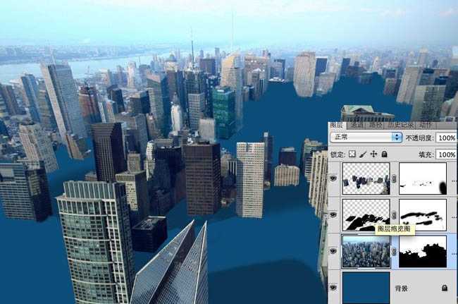 ‘photoshop合成科幻的洪水蔓延的城市‘