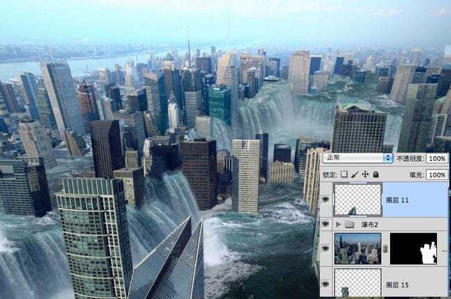 ‘photoshop合成科幻的洪水蔓延的城市‘