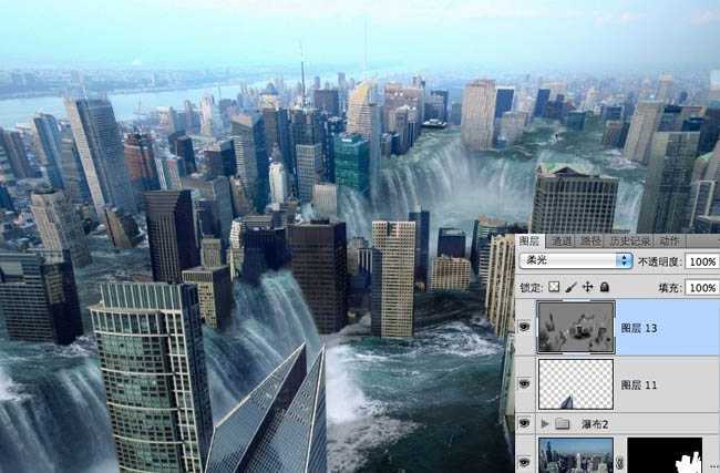 ‘photoshop合成科幻的洪水蔓延的城市‘