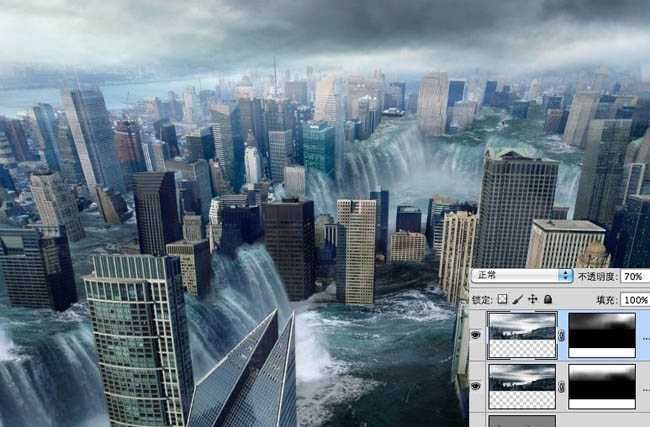 ‘photoshop合成科幻的洪水蔓延的城市‘