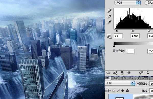 ‘photoshop合成科幻的洪水蔓延的城市‘